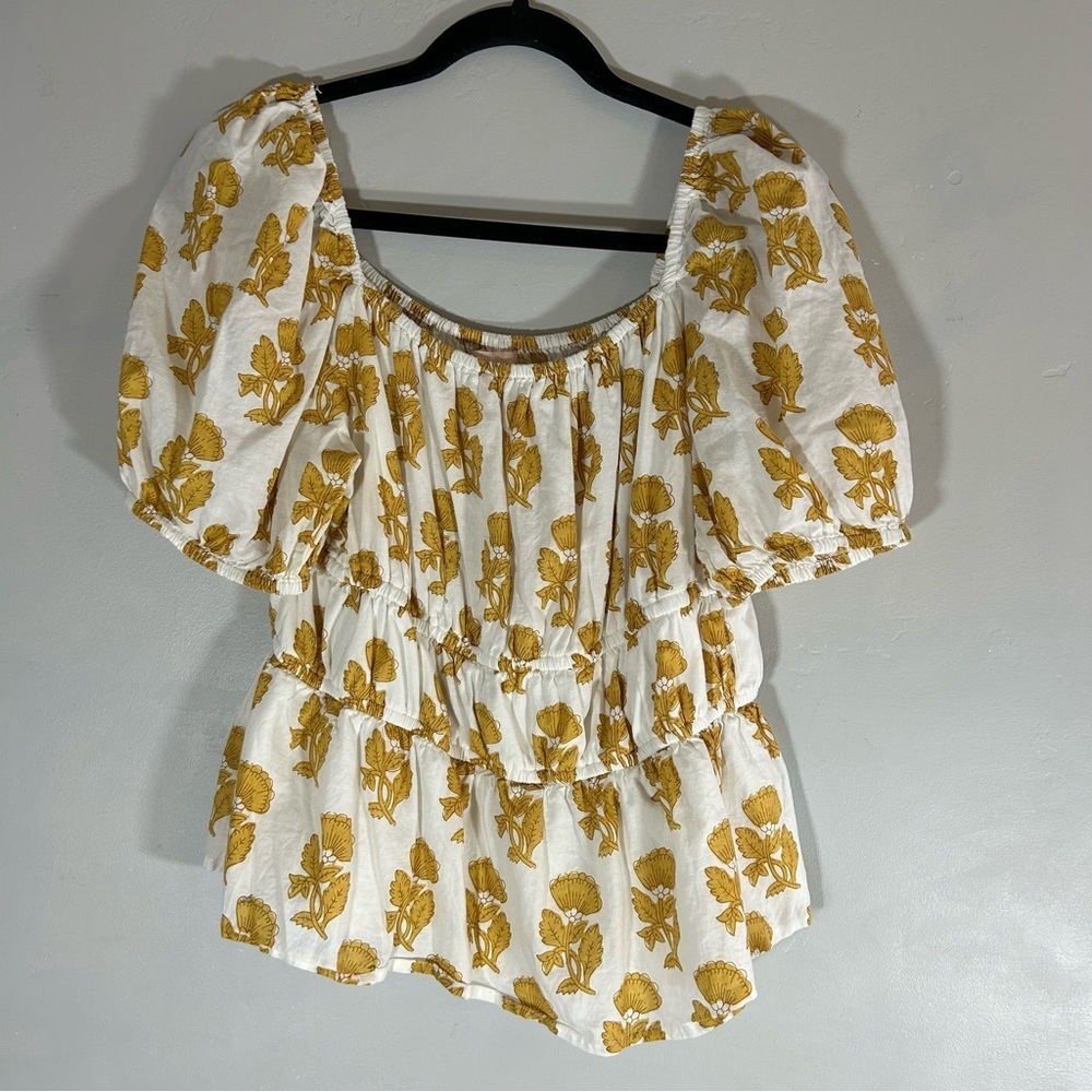 NFC Puffed Sleeve Peplum Blouse 100% cotton